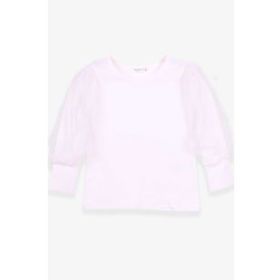 Breeze Ekru 3-7 Yaş Kolları Tül Detaylı Kız Çocuk T-shirt