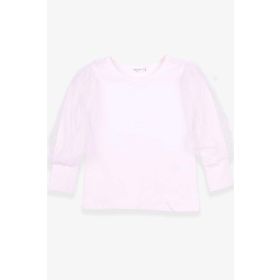 Breeze Ekru 3-7 Yaş Kolları Tül Detaylı Kız Çocuk T-shirt