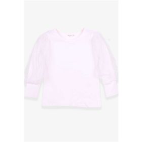 Breeze Ekru 3-7 Yaş Kolları Tül Detaylı Kız Çocuk T-shirt
