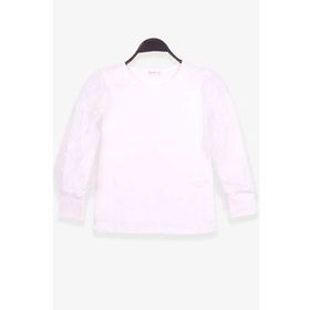 Breeze Ekru 8-12 Yaş Kolları Tül Detaylı Kız Çocuk T-shirt