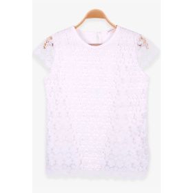 Breeze Ekru 8-14 Çiçek Nakışlı Yaş Kız Çocuk T-shirt