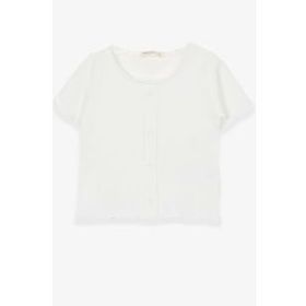 Breeze Ekru 8-14 Yaş Düğme Aksesuarlı Kız Çocuk T-shirt