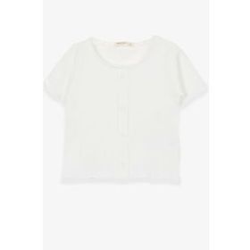 Breeze Ekru 8-14 Yaş Düğme Aksesuarlı Kız Çocuk T-shirt
