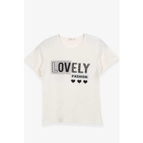 Breeze Ekru 9-16 Yaş Kız Çocuk Yazı Baskılı T-shirt