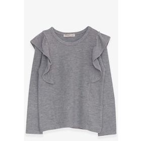 Breeze Gri 3-8 Yaş Omuzu Fırfırlı Kız Çocuk Uzun Kollu Bluz