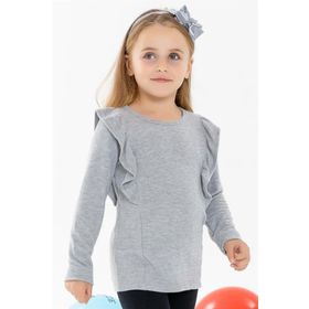 Breeze Gri 3-8 Yaş Omuzu Fırfırlı Kız Çocuk Uzun Kollu Bluz