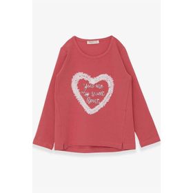 Breeze Gülkurusu 5-10 Yaş Simli Kalp Baskılı Kız Çocuk Uzun Kollu T-shirt