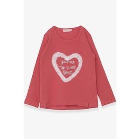 Breeze Gülkurusu 5-10 Yaş Simli Kalp Baskılı Kız Çocuk Uzun Kollu T-shirt