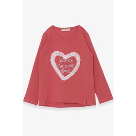 Breeze Gülkurusu 5-10 Yaş Simli Kalp Baskılı Kız Çocuk Uzun Kollu T-shirt