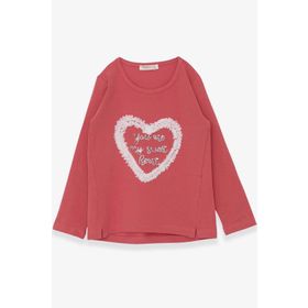 Breeze Gülkurusu 5-10 Yaş Simli Kalp Baskılı Kız Çocuk Uzun Kollu T-shirt