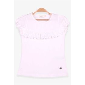 Breeze Güpürlü Kolları Lastikli Ekru 3-8 Yaş Kız Çocuk Tişört