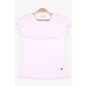 Breeze Güpürlü Kolları Lastikli Ekru 3-8 Yaş Kız Çocuk Tişört