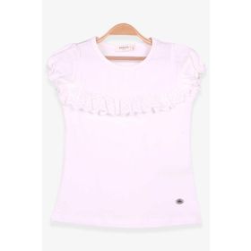 Breeze Güpürlü Kolları Lastikli Ekru 3-8 Yaş Kız Çocuk Tişört