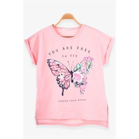 Breeze Kelebek Baskılı Somon 10-16 Yaş Kız Çocuk T-shirt