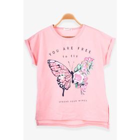 Breeze Kelebek Baskılı Somon 10-16 Yaş Kız Çocuk T-shirt