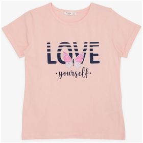 Breeze Kelebek Baskılı Somon 10-16 Yaş Kız Çocuk T-shirt