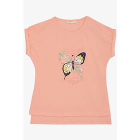 Breeze Kelebek Baskılı Somon 10-16 Yaş Kız Çocuk T-shirt
