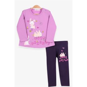 Breeze Lila Tavşan Baskılı 9 Ay-3 Yaş Kız Bebek Taytlı Takım