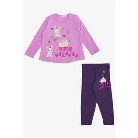 Breeze Lila Tavşan Baskılı 9 Ay-3 Yaş Kız Bebek Taytlı Takım