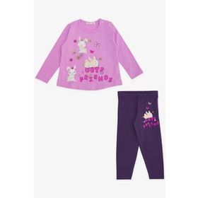 Breeze Lila Tavşan Baskılı 9 Ay-3 Yaş Kız Bebek Taytlı Takım
