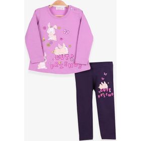Breeze Lila Tavşan Baskılı 9 Ay-3 Yaş Kız Bebek Taytlı Takım