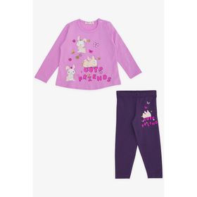 Breeze Lila Tavşan Baskılı 9 Ay-3 Yaş Kız Bebek Taytlı Takım