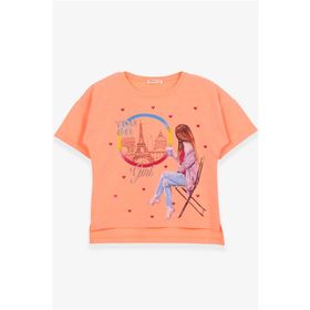 Breeze Neon Turuncu 9-16 Yaş Kalpli Simli Baskılı Kız Çocuk T-shirt