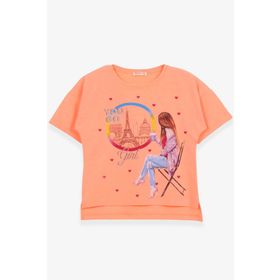 Breeze Neon Turuncu 9-16 Yaş Kalpli Simli Baskılı Kız Çocuk T-shirt