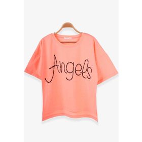 Breeze Neon Turuncu 9-16 Yaş Taşlı Yazı Baskılı Kız Çocuk T-shirt