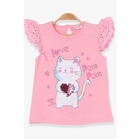 Breeze Pudra 1-4 Yaş Kedicik Baskılı Kız Çocuk T-shirt