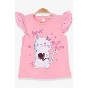 Breeze Pudra 1-4 Yaş Kedicik Baskılı Kız Çocuk T-shirt