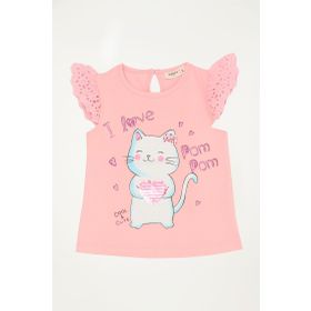 Breeze Pudra 1-4 Yaş Kedicik Baskılı Kız Çocuk T-shirt
