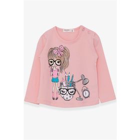 Breeze Pudra 1-4 Yaş Ressam Baskılı Kız Çocuk Uzun Kollu T-shirt