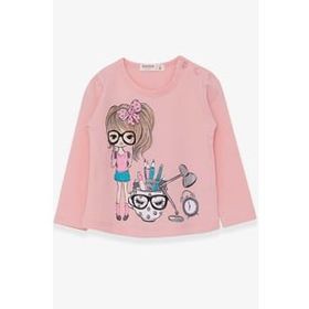 Breeze Pudra 1-4 Yaş Ressam Baskılı Kız Çocuk Uzun Kollu T-shirt