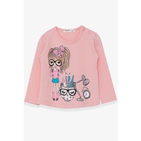 Breeze Pudra 1-4 Yaş Ressam Baskılı Kız Çocuk Uzun Kollu T-shirt
