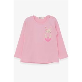 Breeze Pudra 1.5-5 Yaş Uzun Kollu Cepli Tavşancık Baskılı Kız Çocuk T-shirt