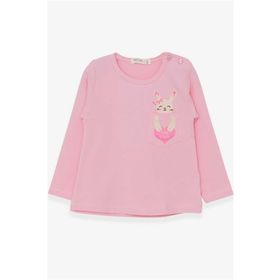 Breeze Pudra 1.5-5 Yaş Uzun Kollu Cepli Tavşancık Baskılı Kız Çocuk T-shirt