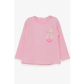 Breeze Pudra 1.5-5 Yaş Uzun Kollu Cepli Tavşancık Baskılı Kız Çocuk T-shirt
