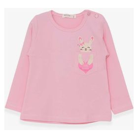 Breeze Pudra 1.5-5 Yaş Uzun Kollu Cepli Tavşancık Baskılı Kız Çocuk T-shirt