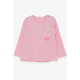 Breeze Pudra 1.5-5 Yaş Uzun Kollu Cepli Tavşancık Baskılı Kız Çocuk T-shirt
