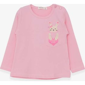 Breeze Pudra 1.5-5 Yaş Uzun Kollu Cepli Tavşancık Baskılı Kız Çocuk T-shirt