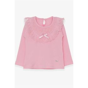 Breeze Pudra 1.5-5 Yaş Uzun Kollu Fiyonklu Güpürlü Kız Çocuk T-shirt