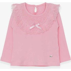 Breeze Pudra 1.5-5 Yaş Uzun Kollu Fiyonklu Güpürlü Kız Çocuk T-shirt