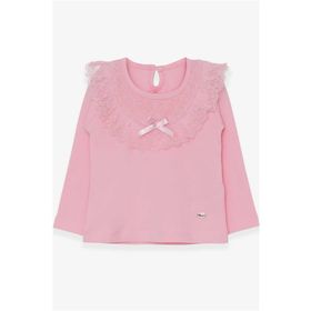 Breeze Pudra 1.5-5 Yaş Uzun Kollu Fiyonklu Güpürlü Kız Çocuk T-shirt
