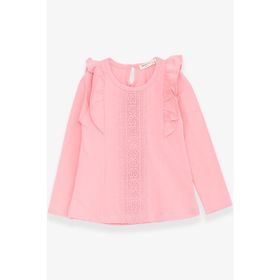 Breeze Pudra 3-8 Yaş Fırfırlı Güpürlü Kız Çocuk T-shirt