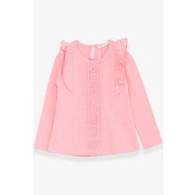 Breeze Pudra 3-8 Yaş Fırfırlı Güpürlü Kız Çocuk T-shirt