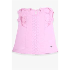 Breeze Pudra 3-8 Yaş Fırfırlı Güpürlü Kız Çocuk T-shirt