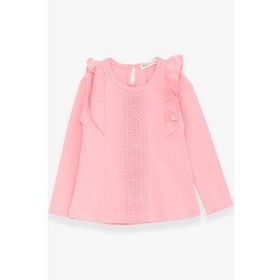 Breeze Pudra 3-8 Yaş Fırfırlı Güpürlü Kız Çocuk T-shirt