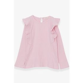 Breeze Pudra 6-12 Yaş Uzun Kollu Omuzu Fırfırlı Kız Çocuk Bluz