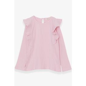 Breeze Pudra 6-12 Yaş Uzun Kollu Omuzu Fırfırlı Kız Çocuk Bluz